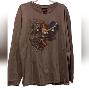 Harley-Davidson Gray Pinup Graphic Long Sleeve T- Shirt